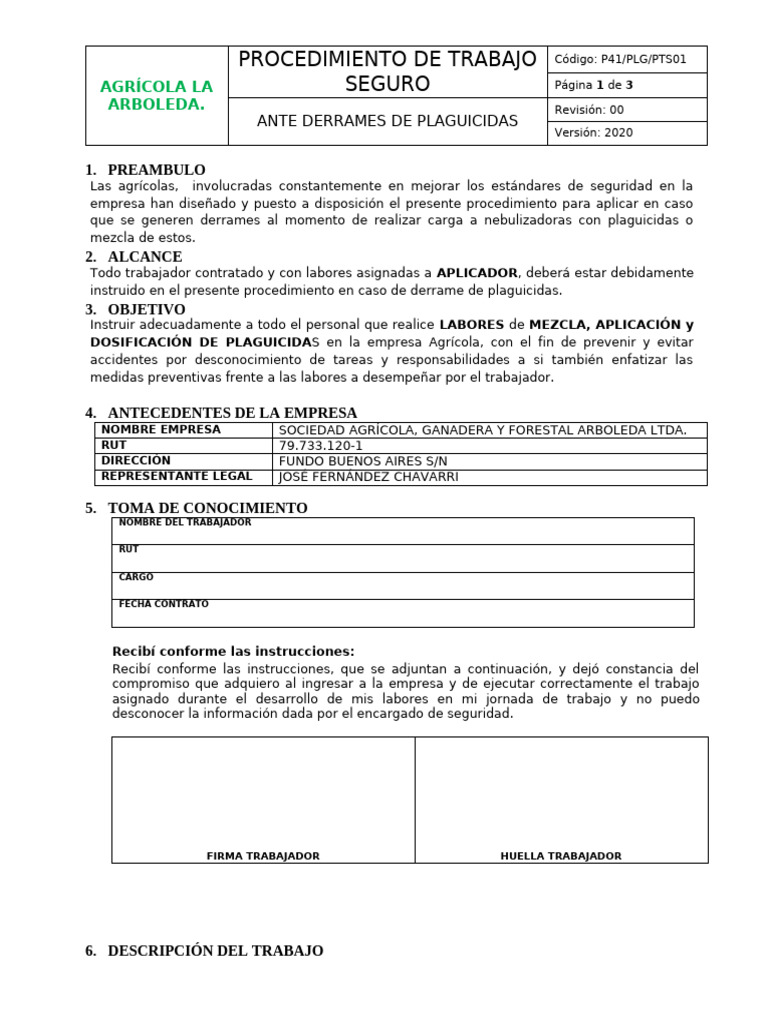 Procedimiento Seguro para Derrames de Plaguicidas | PDF | Pesticida