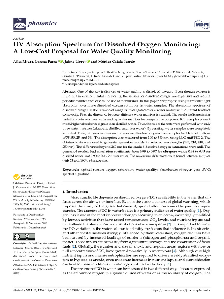UV Absorption Spectrum For Dissolved Oxygen Monito | PDF ...