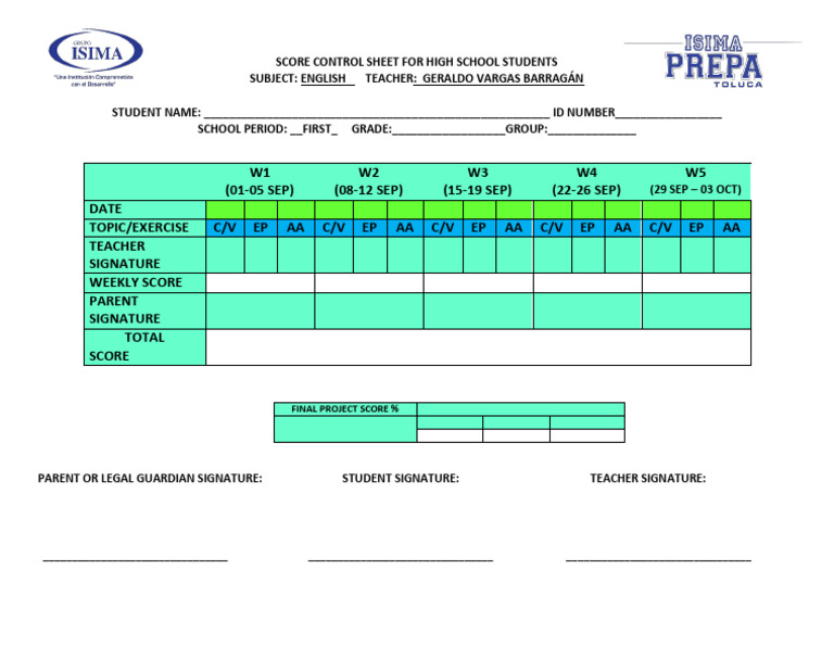 Control Sheet Week 2025 | PDF