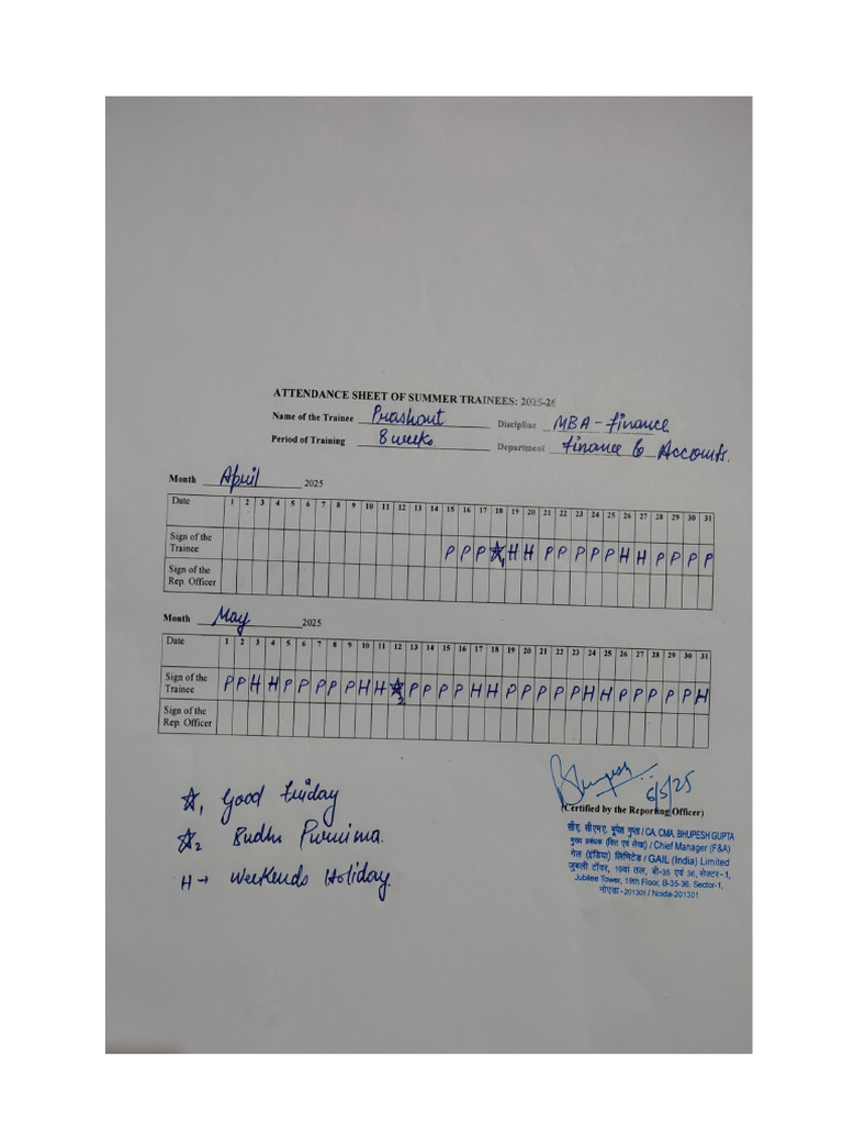 Attandance Sheet Prashant BML MUNJAL UNIVERSITY | PDF