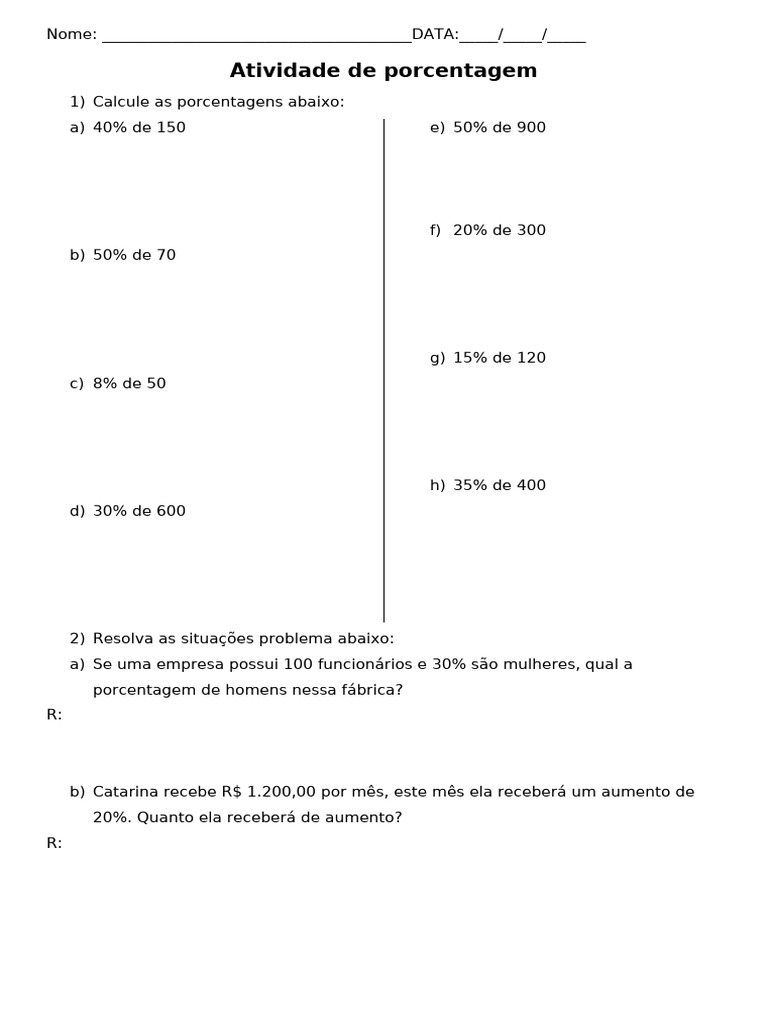 Atividade de Matematica Porcentagem 4 Ou 5 Ano | PDF
