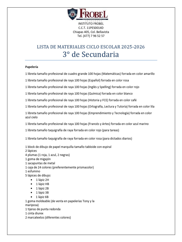 Lista de Materiales 2025-2026 3er Grado | PDF | Lápiz | Grafito
