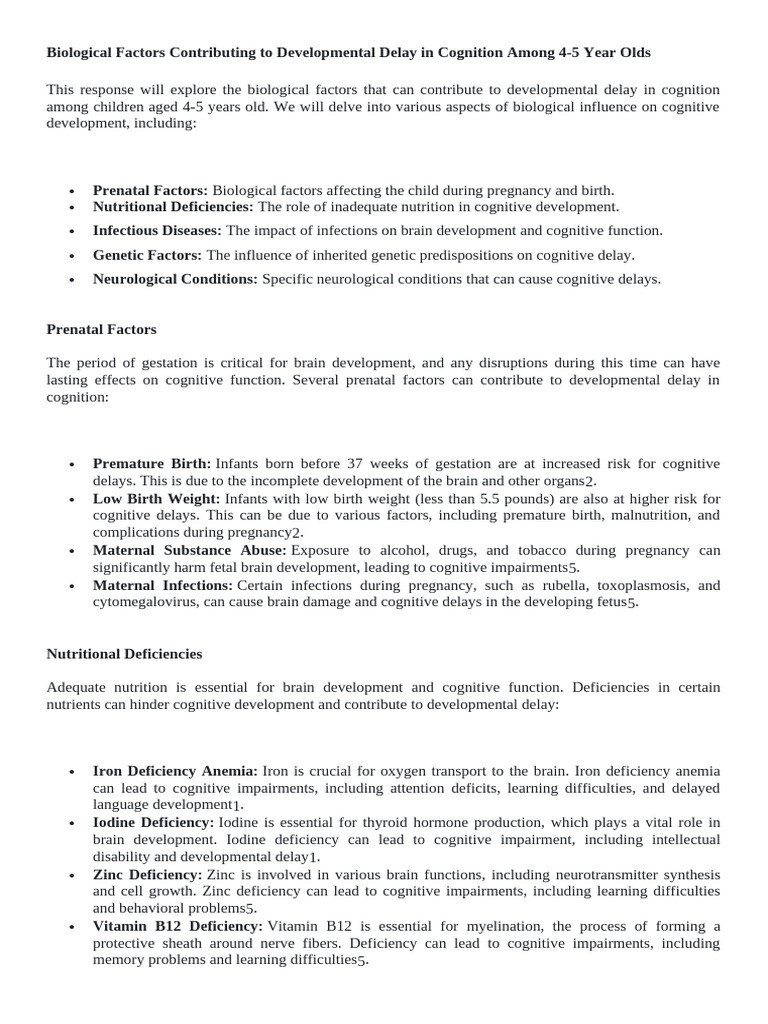 Biological Factors in Cognitive Delays for Kids | PDF | Prenatal ...
