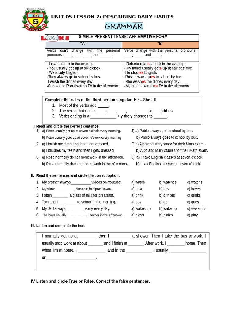 Daily Habits and Simple Present Tense | PDF | English Language | Lunch