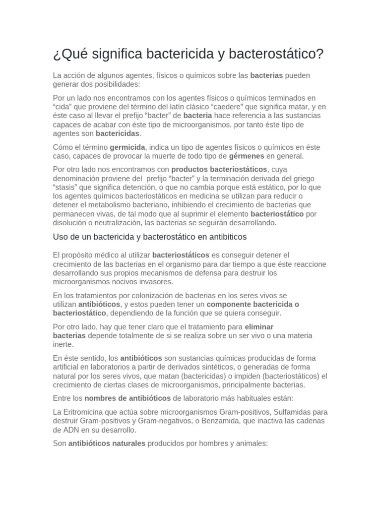Diferencias entre bactericida y bacteriostático | PDF | Las bacterias ...