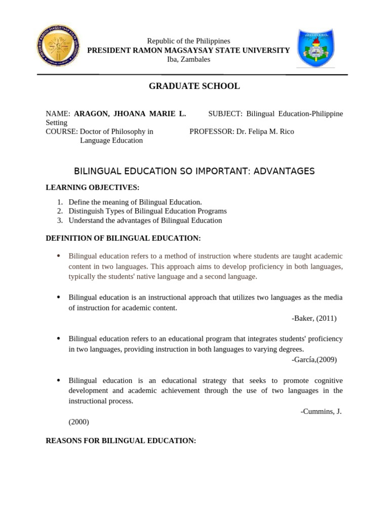 Understanding Bilingual Education Types | PDF | Multilingualism ...