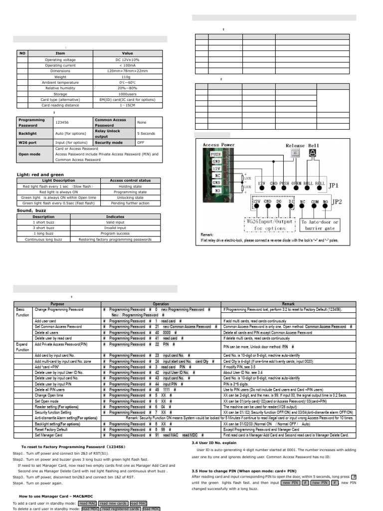 One-Door Access Controller Manual V2.2 | PDF | Electrical Engineering ...