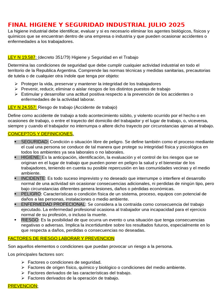 Final Higiene y Seguridad Industrial | PDF | Contaminación | Incendios