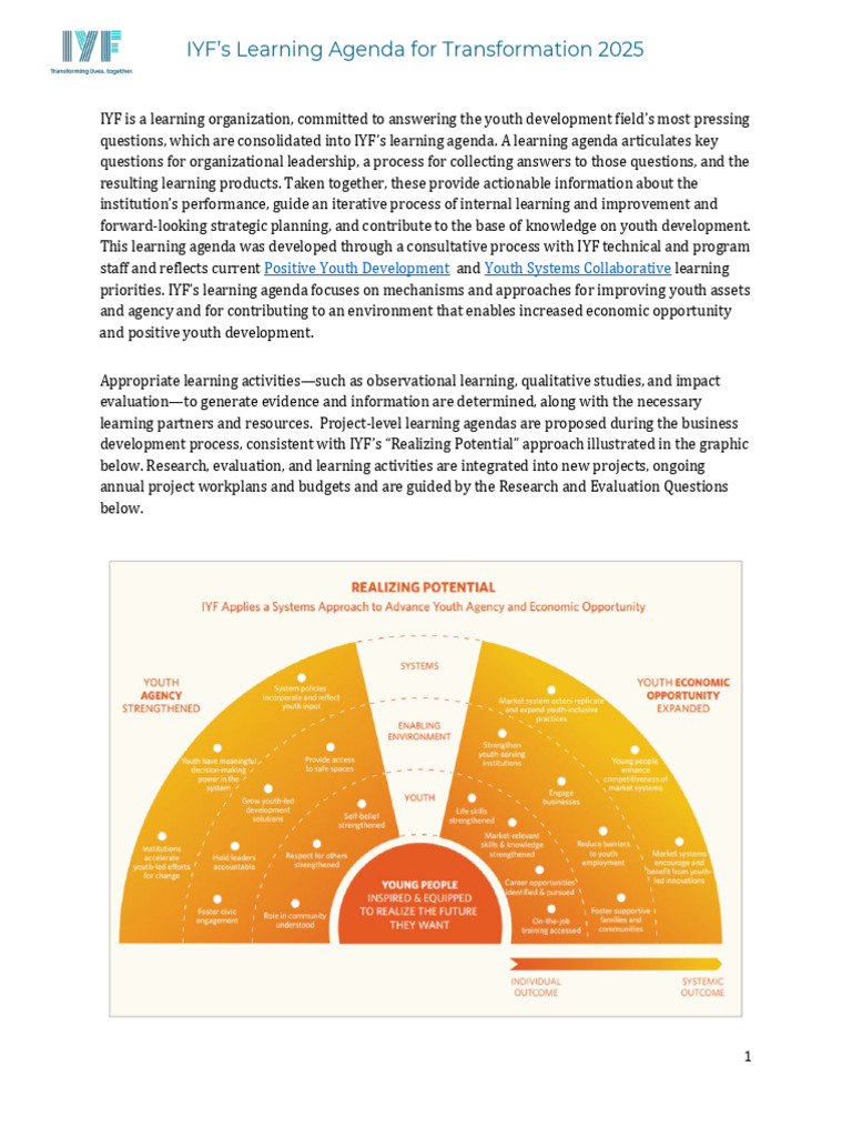 IYF Learning Agenda for Youth Development | PDF | Market (Economics ...