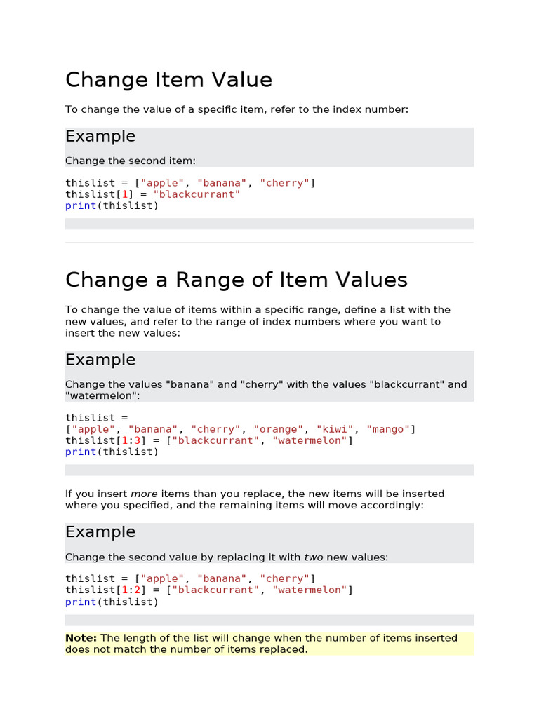 Change List Item Values in Python | PDF
