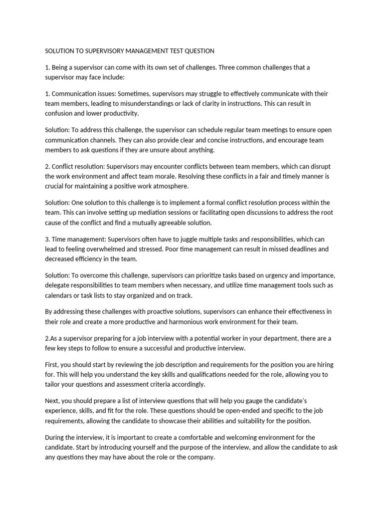 Supervisor Management Challenges & Solutions | PDF | Interview | Time ...