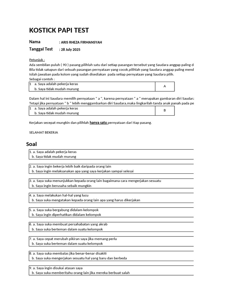 Papi Scoring Test | PDF