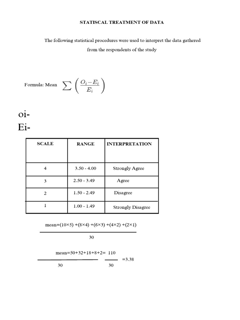 Statistical Treatment of Data The Following Statistical Procedures Were ...