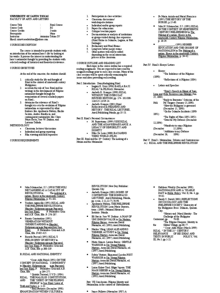 Rizal Course Syllabus Overview | PDF | Philippines
