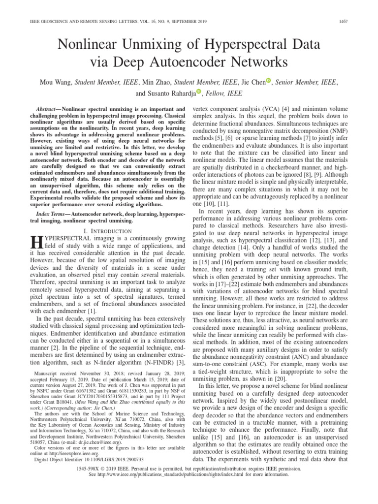 Nonlinear Hyperspectral Unmixing with Autoencoders | PDF | Deep ...