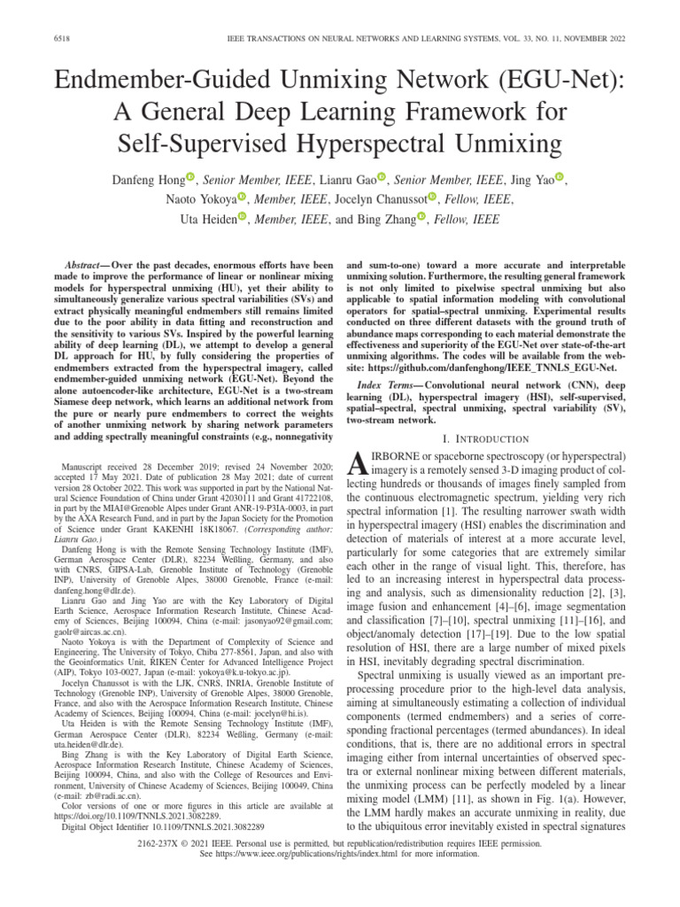 EGU-Net: Deep Learning for Hyperspectral Unmixing | PDF | Deep Learning ...