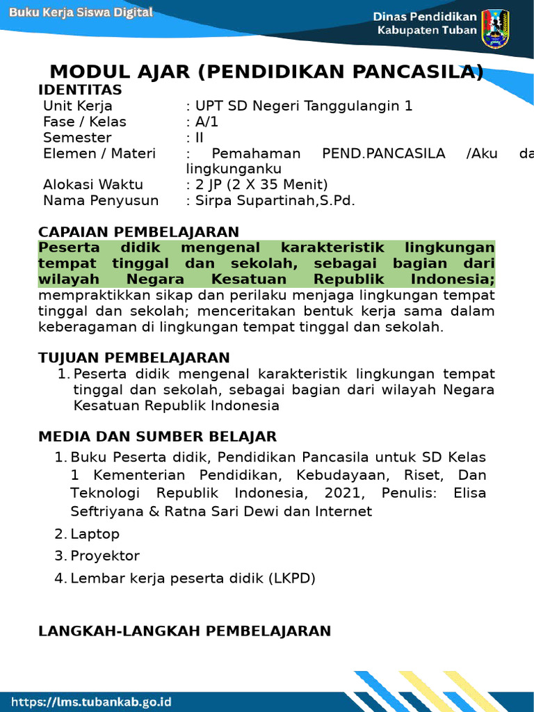 Modul Ajar Pendidikan Pancasila Kelas 1 | PDF