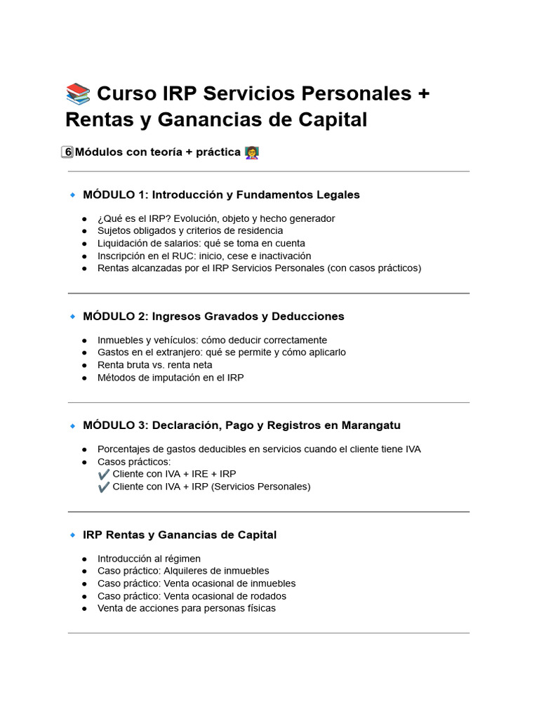 ? Curso IRP Servicios Personales + Rentas y Ganancias de Capital | PDF