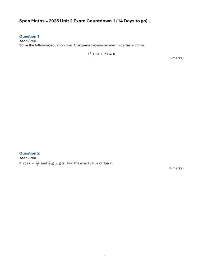 Spec Maths 2025 Unit 2 Exam Prep | PDF