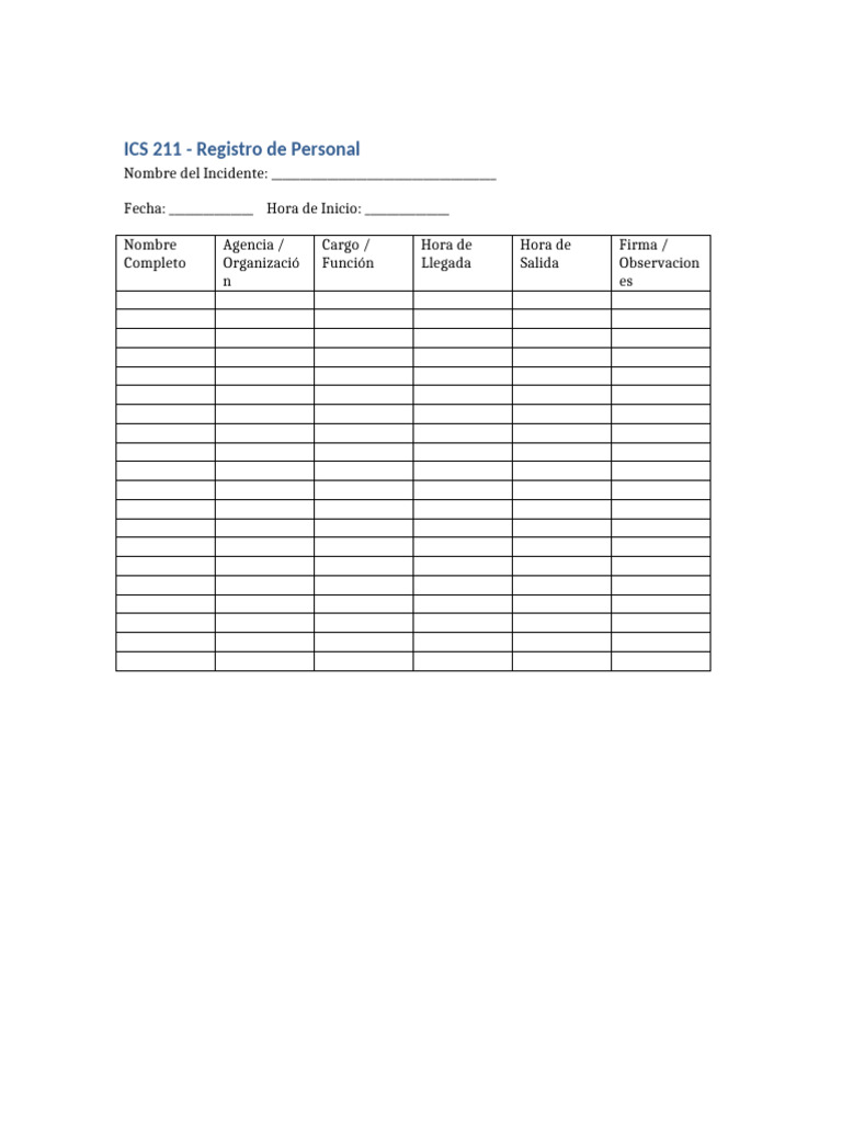 Registro de Personal ICS 211 | PDF