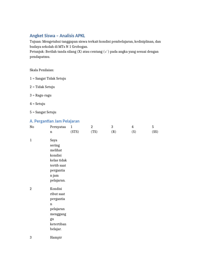 Angket APKL Siswa | PDF