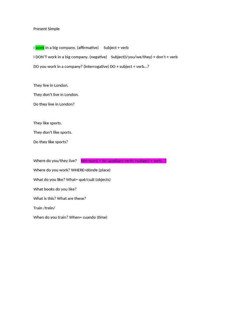 Present Simple Unit 4 | PDF