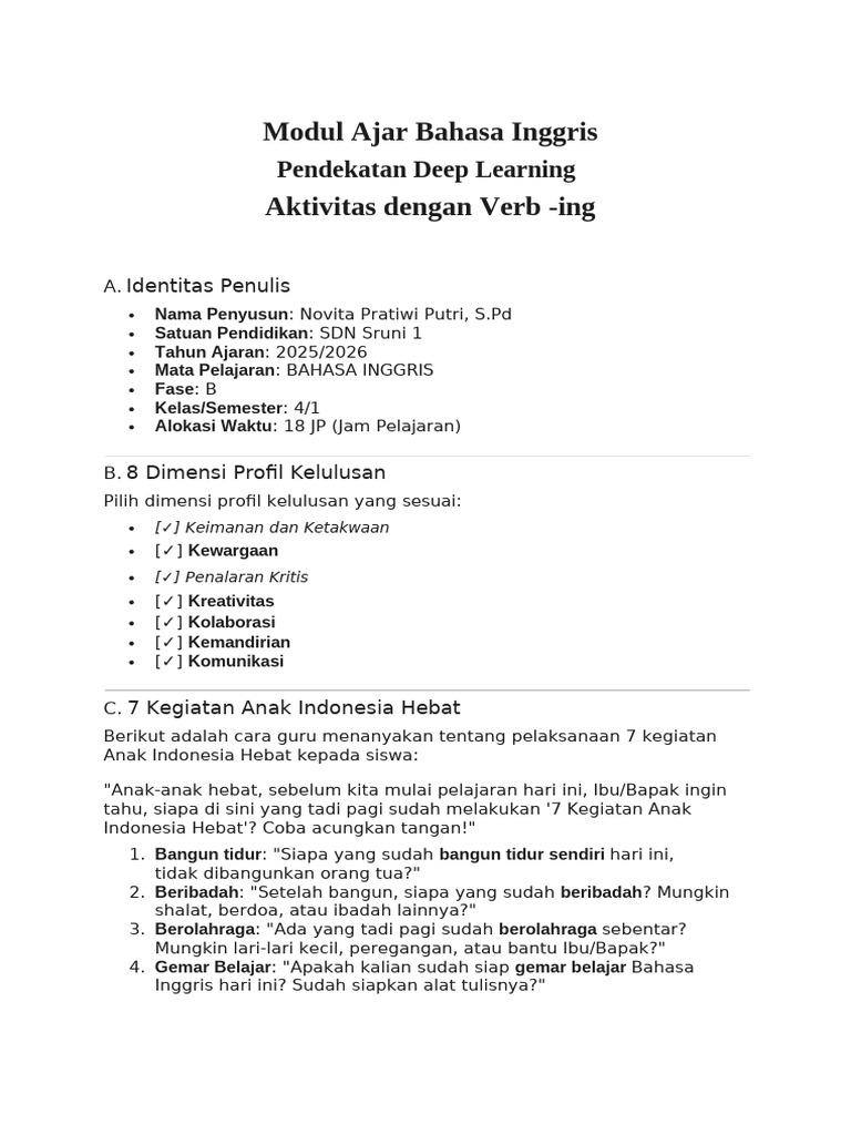 Modul Ajar Deep Learning Kelas 4 SD | PDF