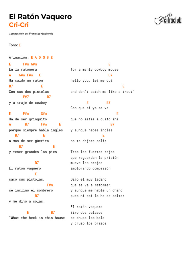 Acordes y letra de El Ratón Vaquero | PDF