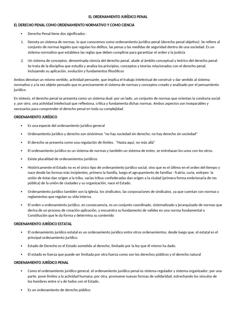 Ordenamiento Jurídico Penal: Conceptos Clave | PDF | Derecho penal ...
