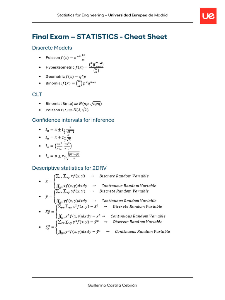 Cheat Sheet+Statistics+ +Final+Exam | PDF