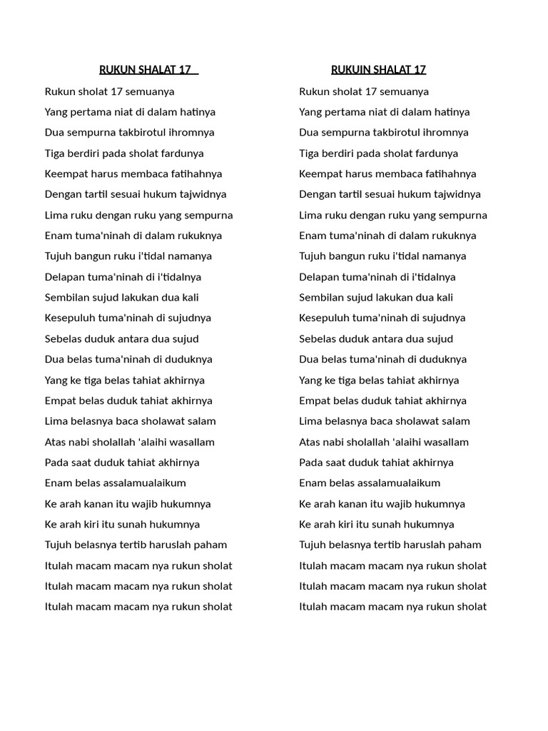 Rukun Sholat: 17 Poin Penting | PDF