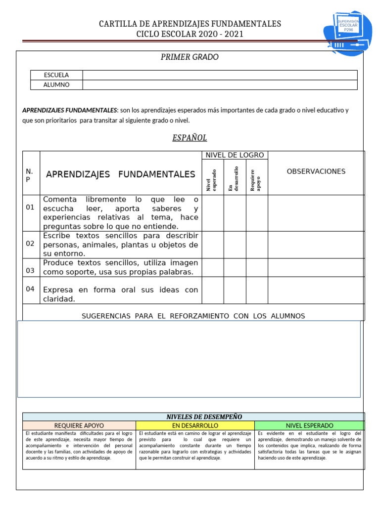 Aprendizajes Fundamentales Primer Grado | PDF | Aprendizaje | Cognición