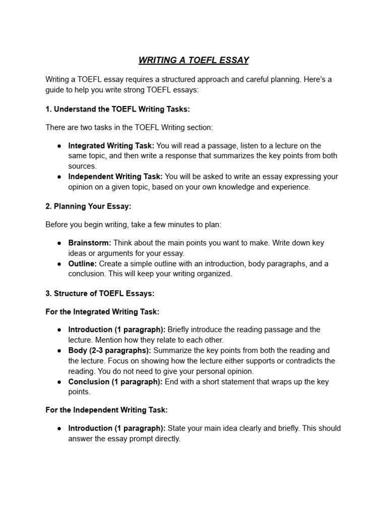 TOEFL Essay Writing Guide | PDF | Essays | Paragraph