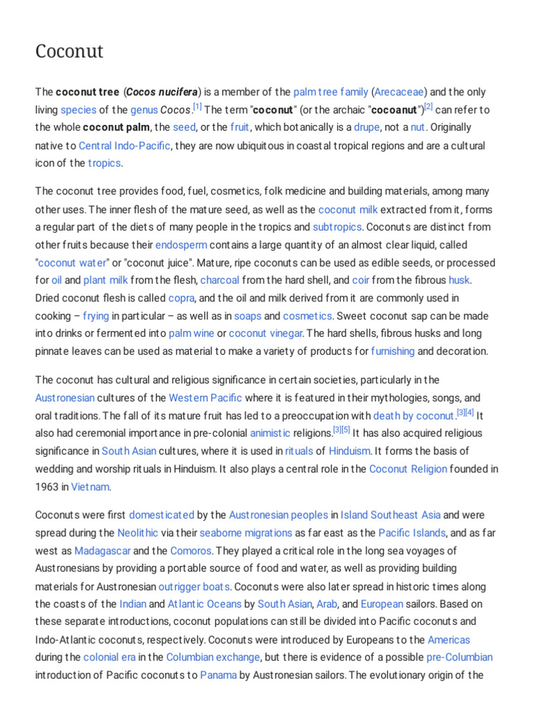 Overview of Cocos Genus and Coconuts | PDF | Coconut