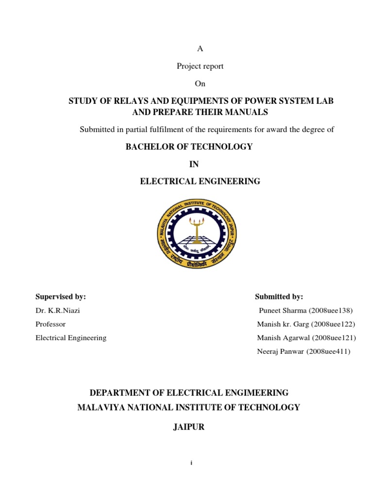 Study of Relays and Equipments of Power System Lab and Prepare Their ...