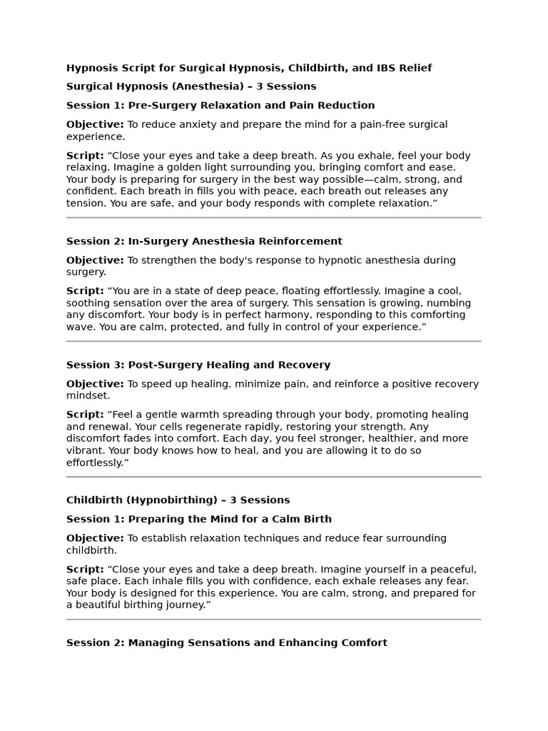 IBS Hypnosis Script for Relief | PDF | Hypnosis | Childbirth
