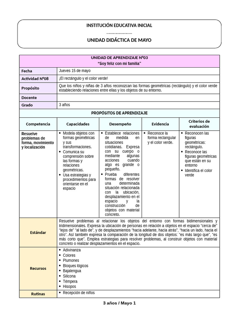 3 Años - Actividad Del 15 de Mayo | PDF | Color | Aprendizaje