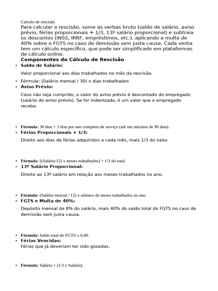 Cálculo de Rescisão Trabalhista Simplificado | PDF