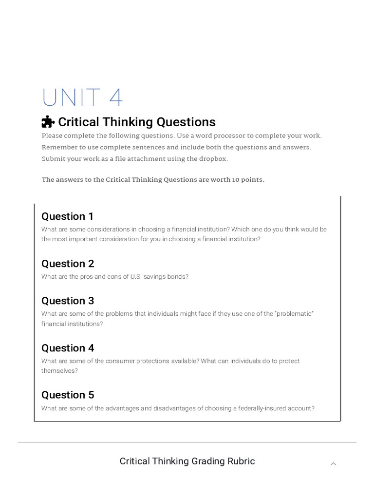 Unit 4 Critical Thinking Questions | PDF