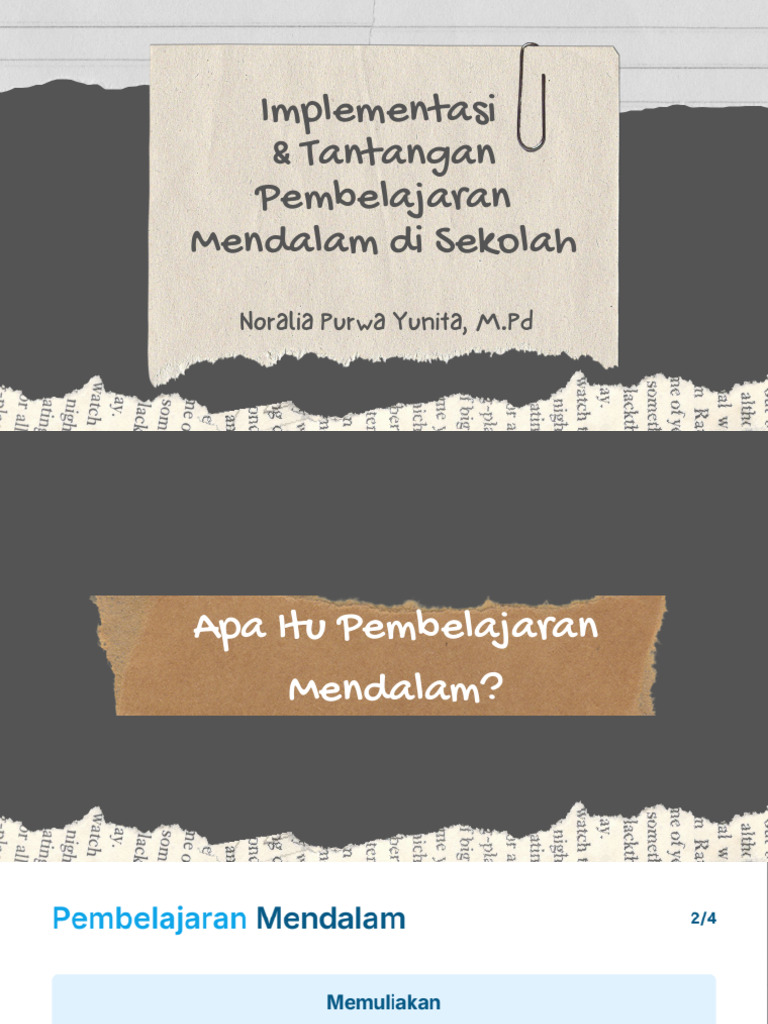 Implementasi Dan Tantangan Pembelajaran Mendalam Di Sekolah Pdf