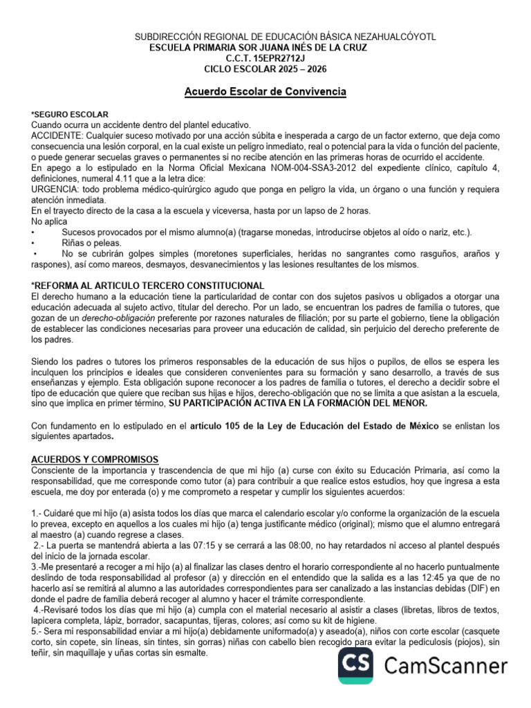 Acuerdo Escolar de Convivencia 2025-2026 | PDF | Escuelas | Maestros