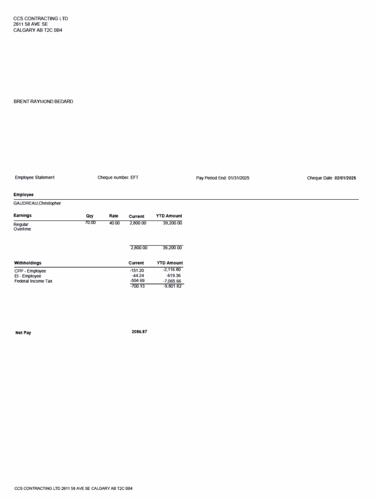 CCS Contracting Employee Pay Statement | PDF