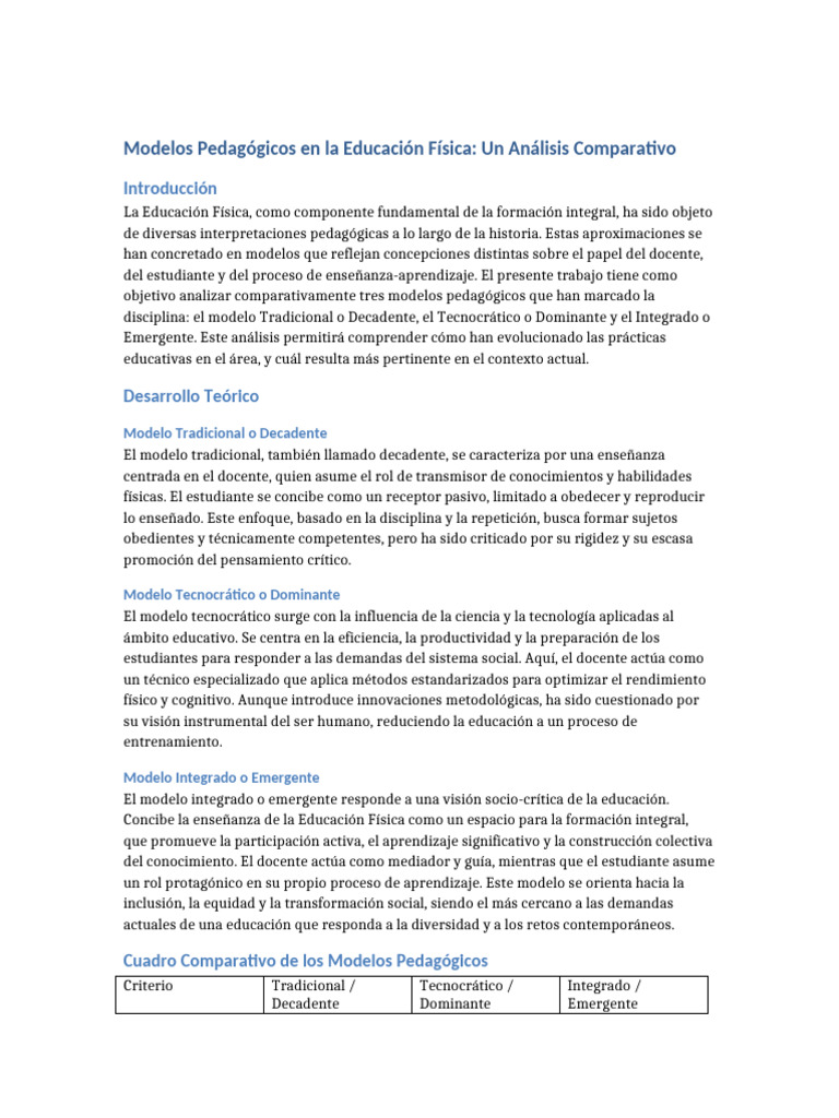 Análisis de Modelos Pedagógicos en Educación Física | PDF | Enseñando ...