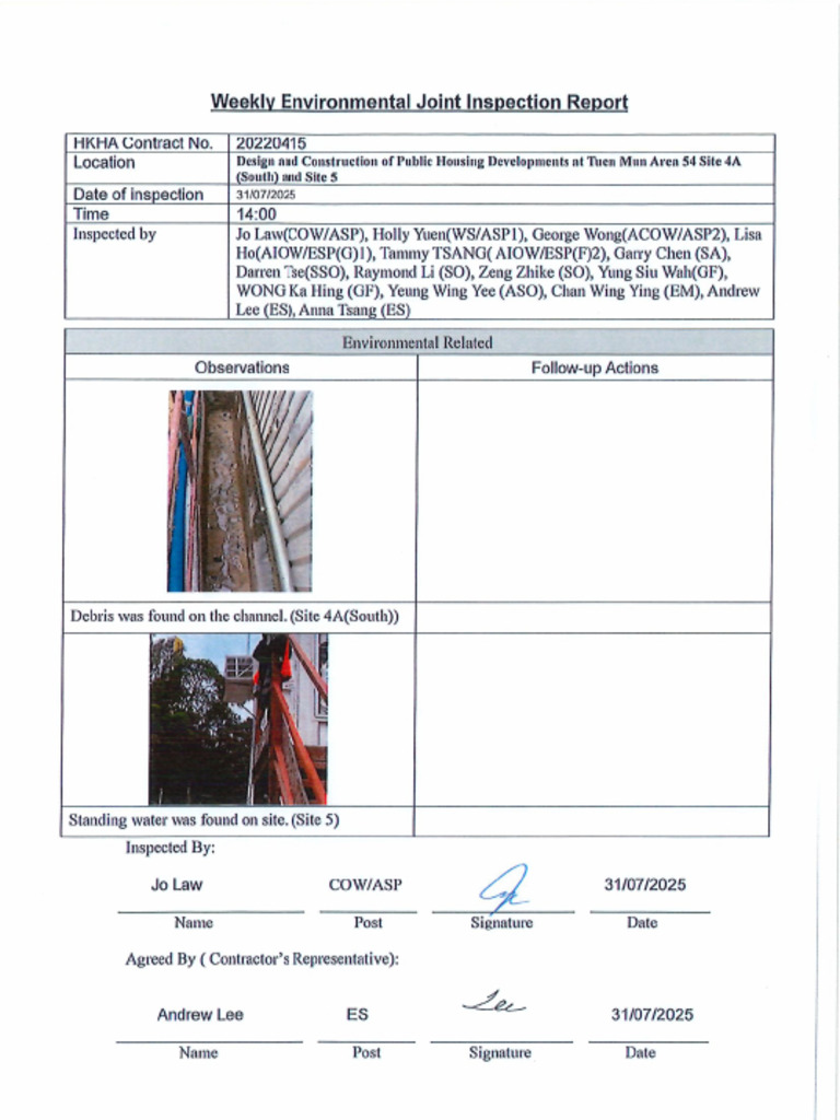 Weekly Environmental Joint Inspection On 20250731 | PDF