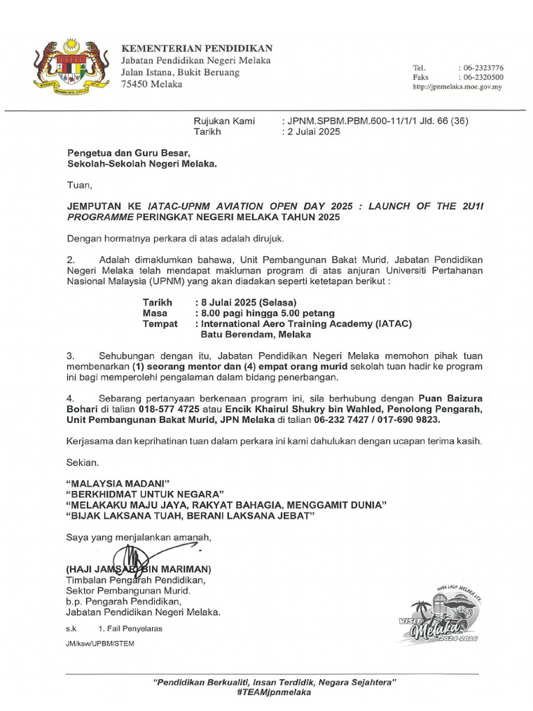 Jemputan Ke Iatac-Upnm Aviation Open Day 2025 Launch of The 2u1i ...