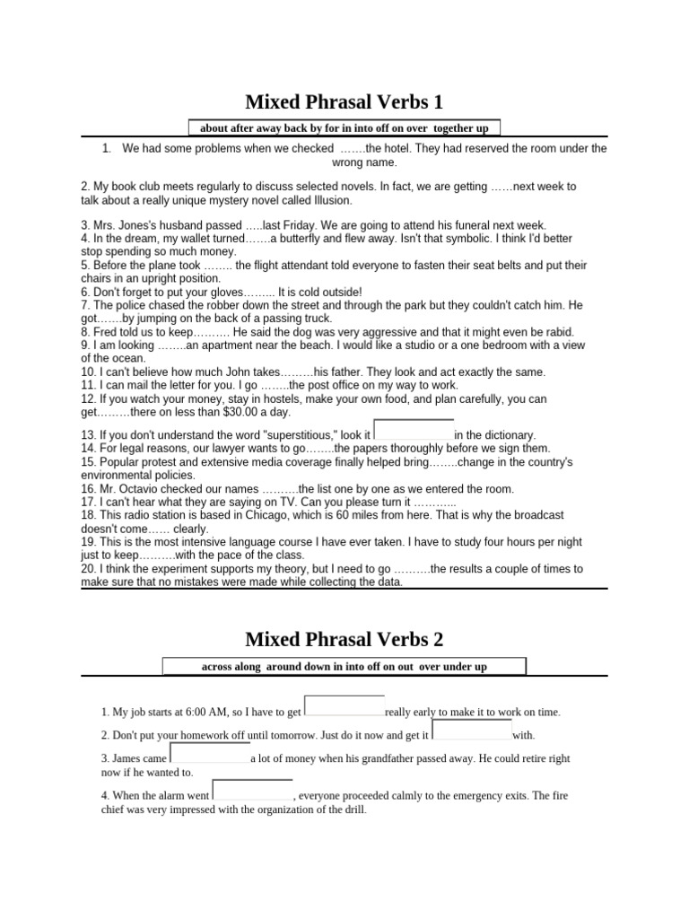 Mixed Phrasal Verbs Practice Exercises | PDF