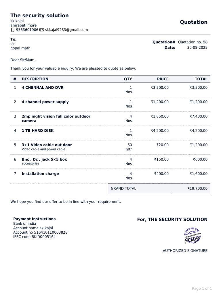 Security Solution Quotation #58 | PDF