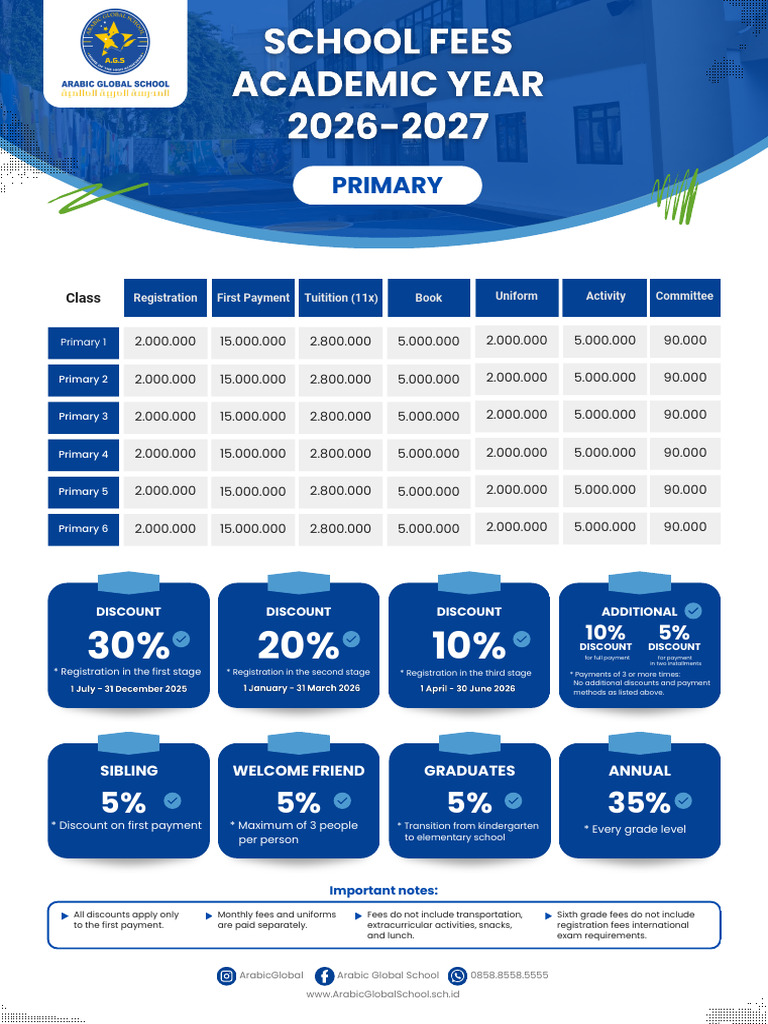 Primary School Fees 2026-2027 | PDF | Educational Stages | Payments