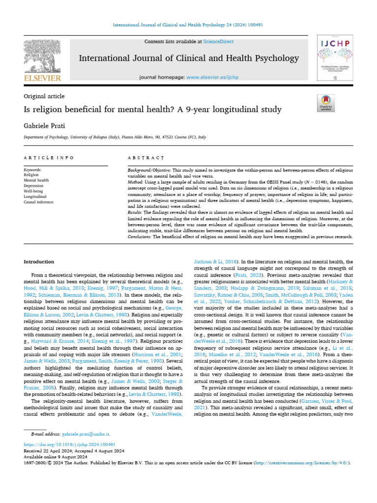 Is Religion Beneficial For Mental Health - A 9-Year Longitudinal Study ...