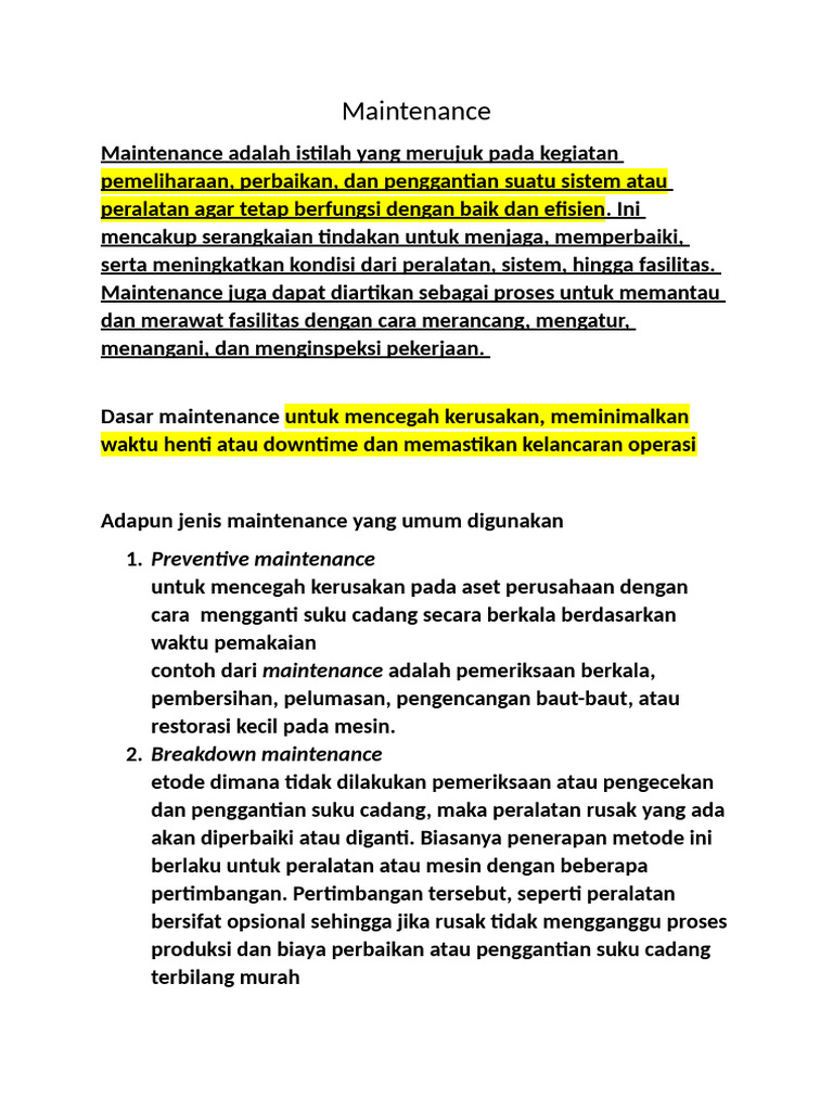 Jenis-Jenis Maintenance dan Fungsinya | PDF